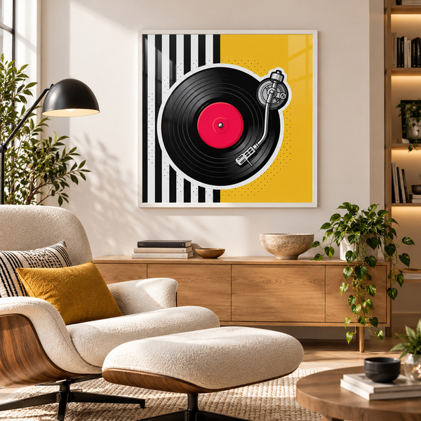 Poster Stijlvolle platenspeler in levendige kleuren, Posters met muziekmotieven, f50789wh : Uwalls