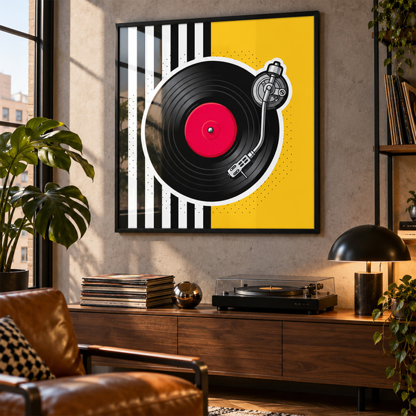 Poster Stijlvolle platenspeler in levendige kleuren, Posters met muziekmotieven, f50789bk : Uwalls