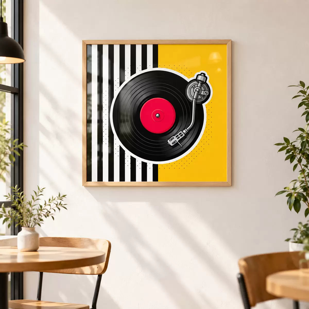 Poster Stijlvolle platenspeler in levendige kleuren f50789