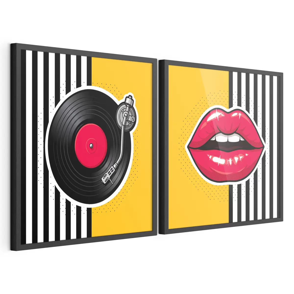 Poster Levendige lippen en een vintage platenspeler d31075