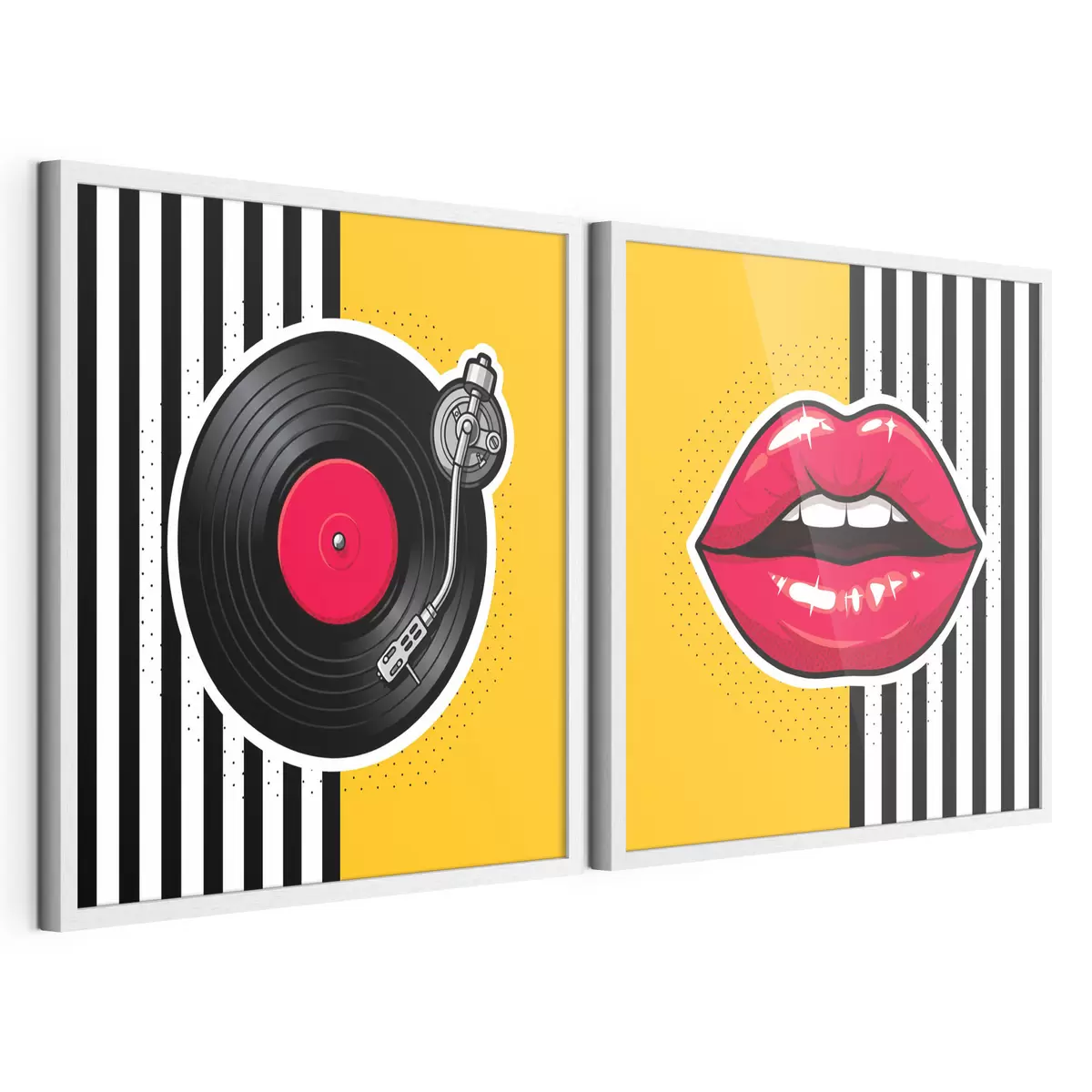 Poster Levendige lippen en een vintage platenspeler d31075