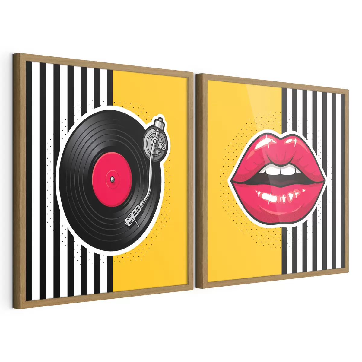 Poster Levendige lippen en een vintage platenspeler d31075