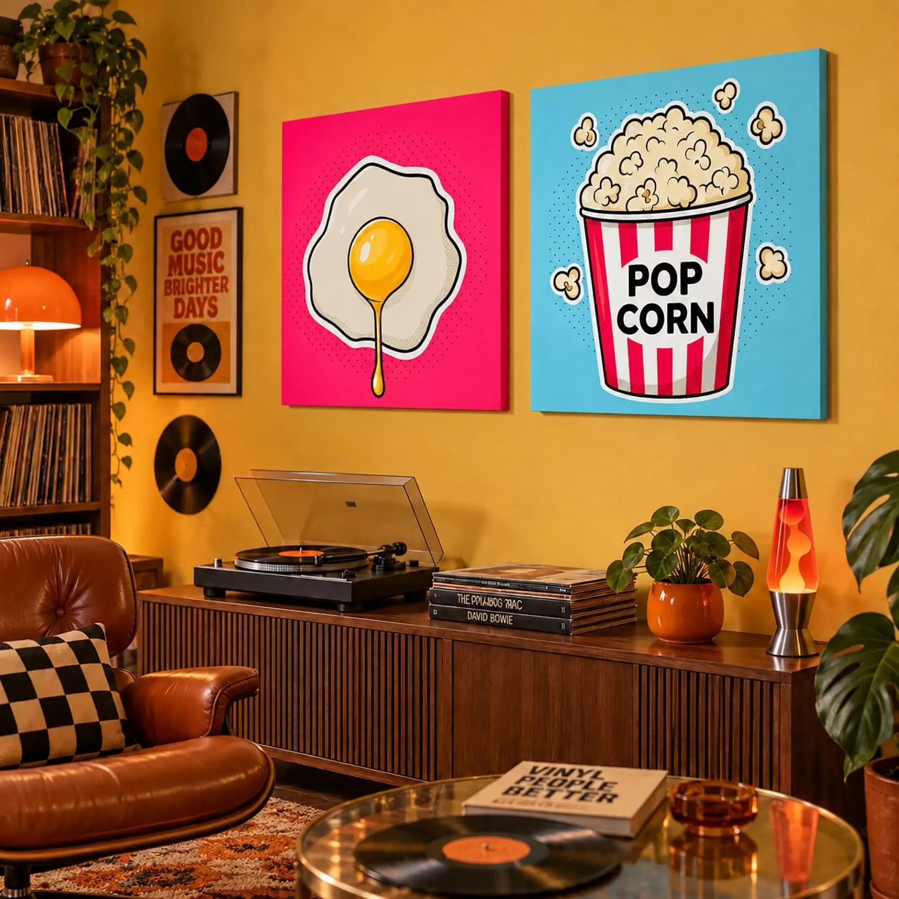  Schilderijen Combinatie van kunstwerken met gebakken eieren en popcorn m31076