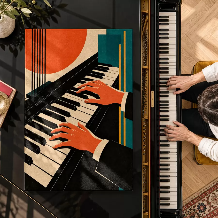  Schilderijen Handen die over de pianotoetsen dansen s50922