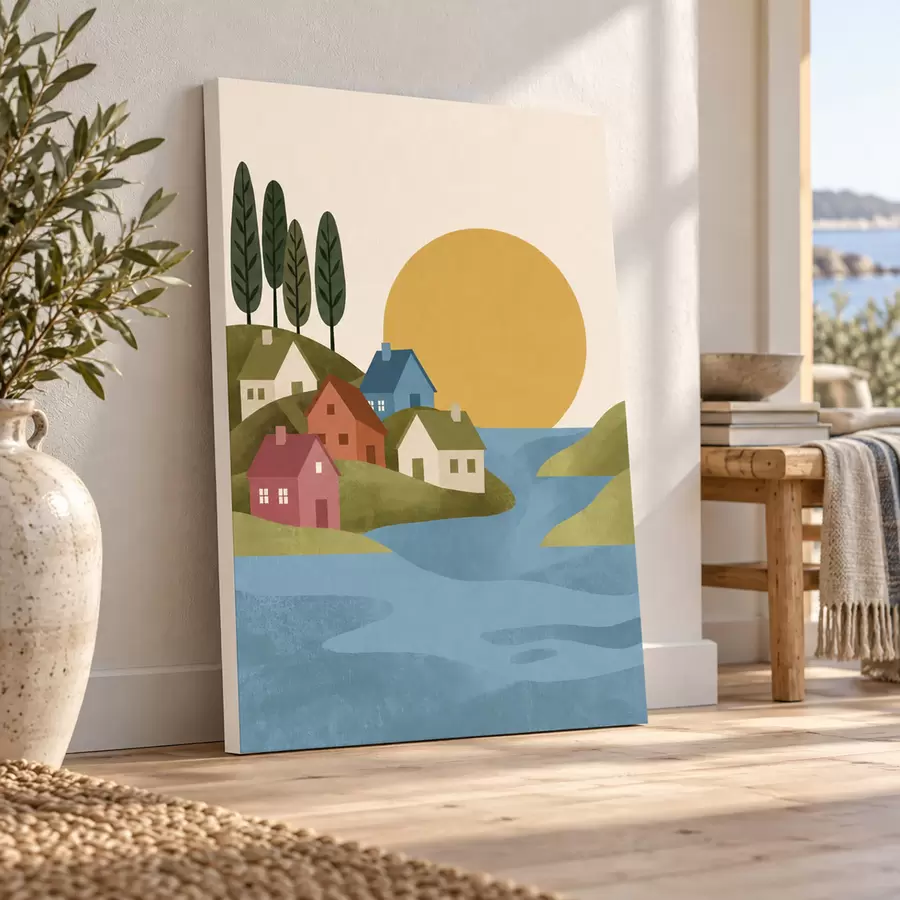  Schilderijen Schilderachtige huisjes aan het rustige water s50734