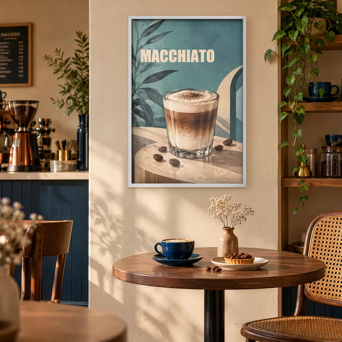 Poster Heerlijke macchiato in een glas f50875