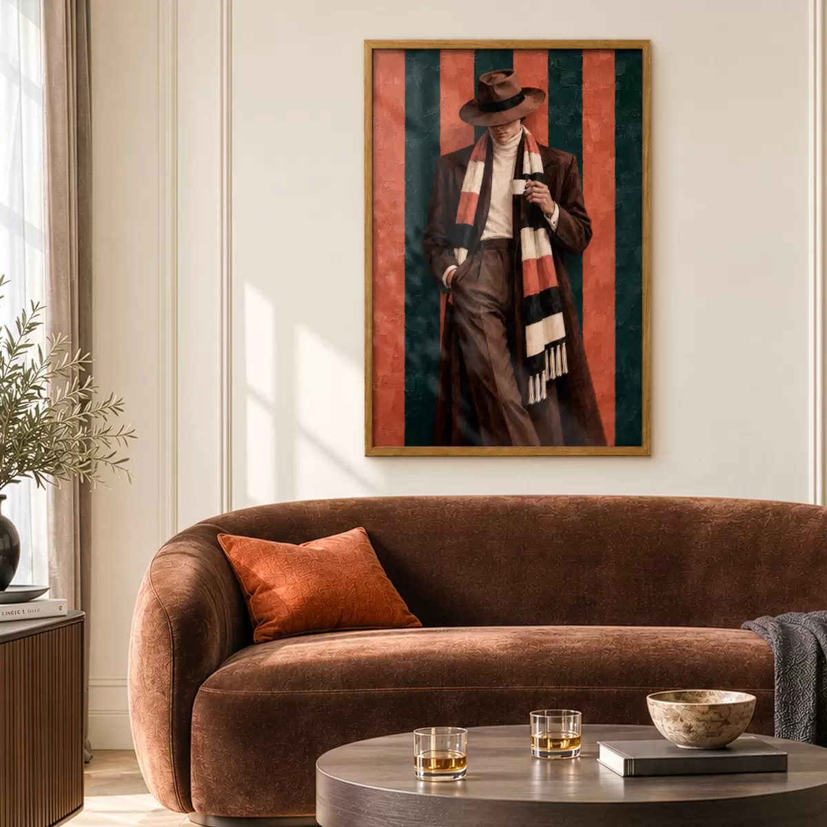 Poster Stijlvol figuur met een kopje in de hand f50884