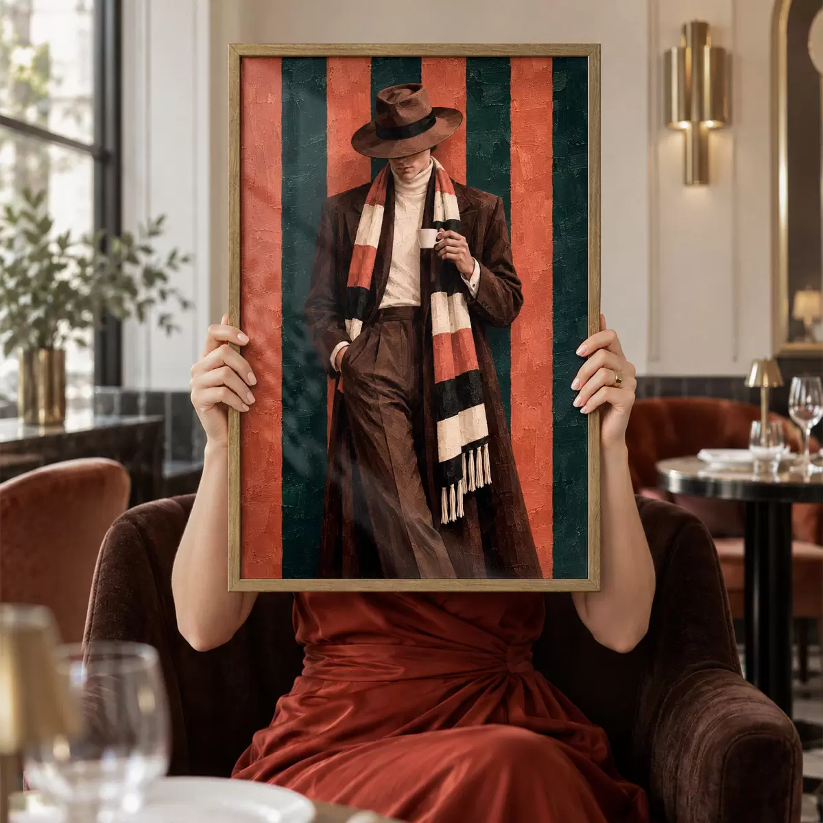 Poster Stijlvol figuur met een kopje in de hand f50884