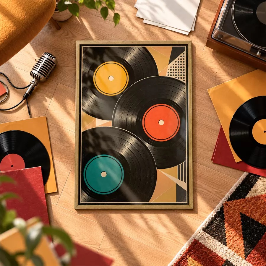 Fotobehang Kleurrijke vinylplaten in harmonie f50923