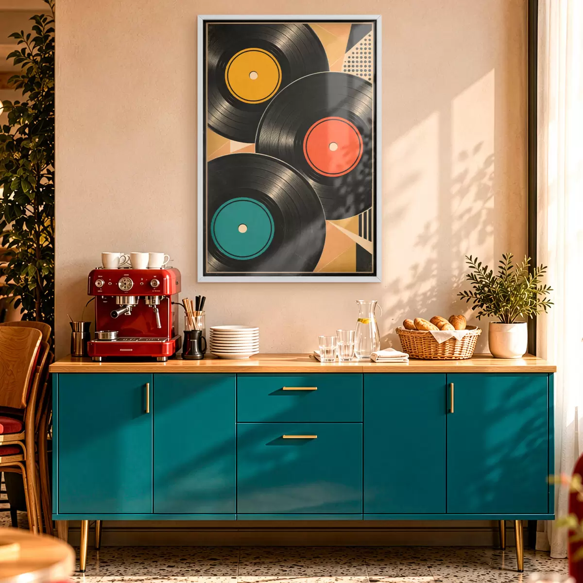Poster Kleurrijke vinylplaten in harmonie f50923