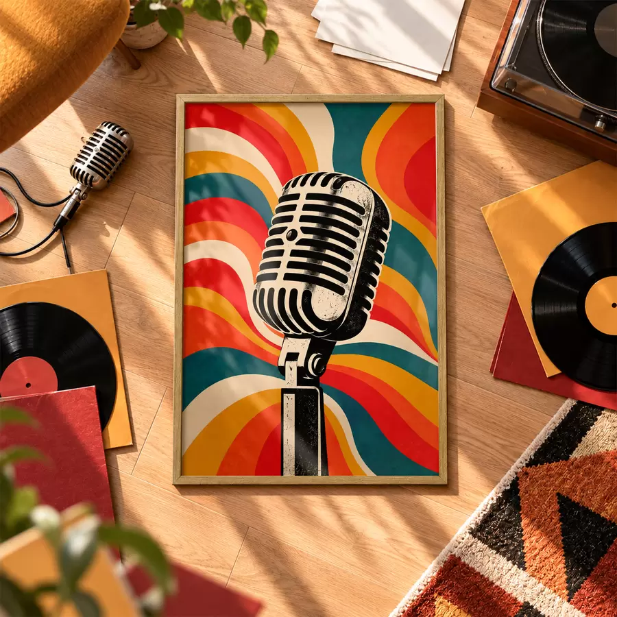 Fotobehang Vintage microfoon met levendige achtergrond f50924