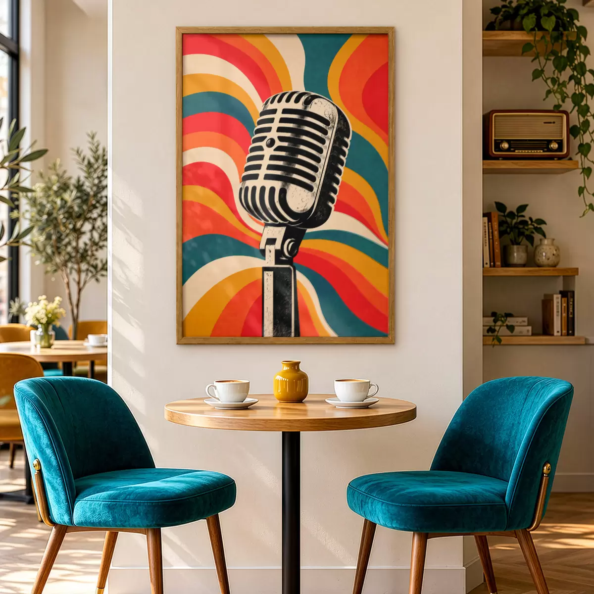 Poster Vintage microfoon met levendige achtergrond f50924