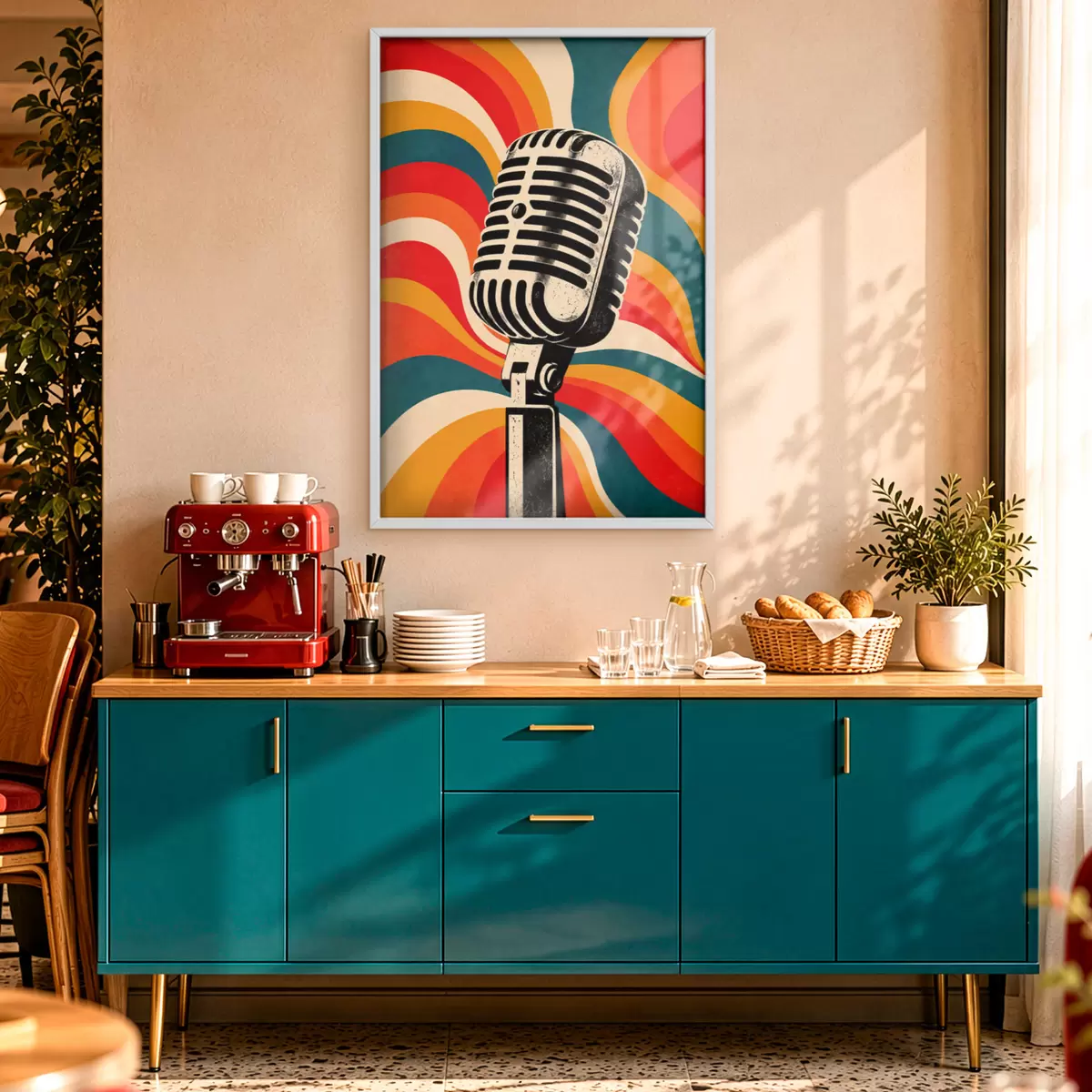 Poster Vintage microfoon met levendige achtergrond f50924