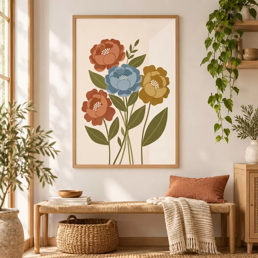 Fotobehang Een charmant boeket met geïllustreerde bloemen f50730