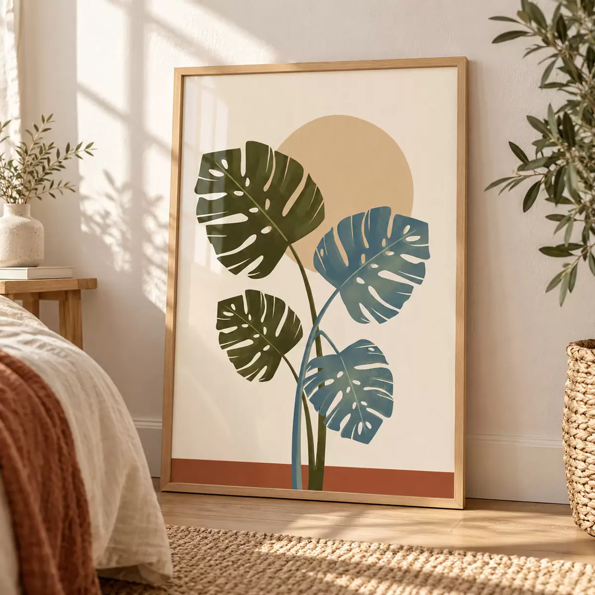 Poster Tropische bladeren in zacht zonlicht f50733