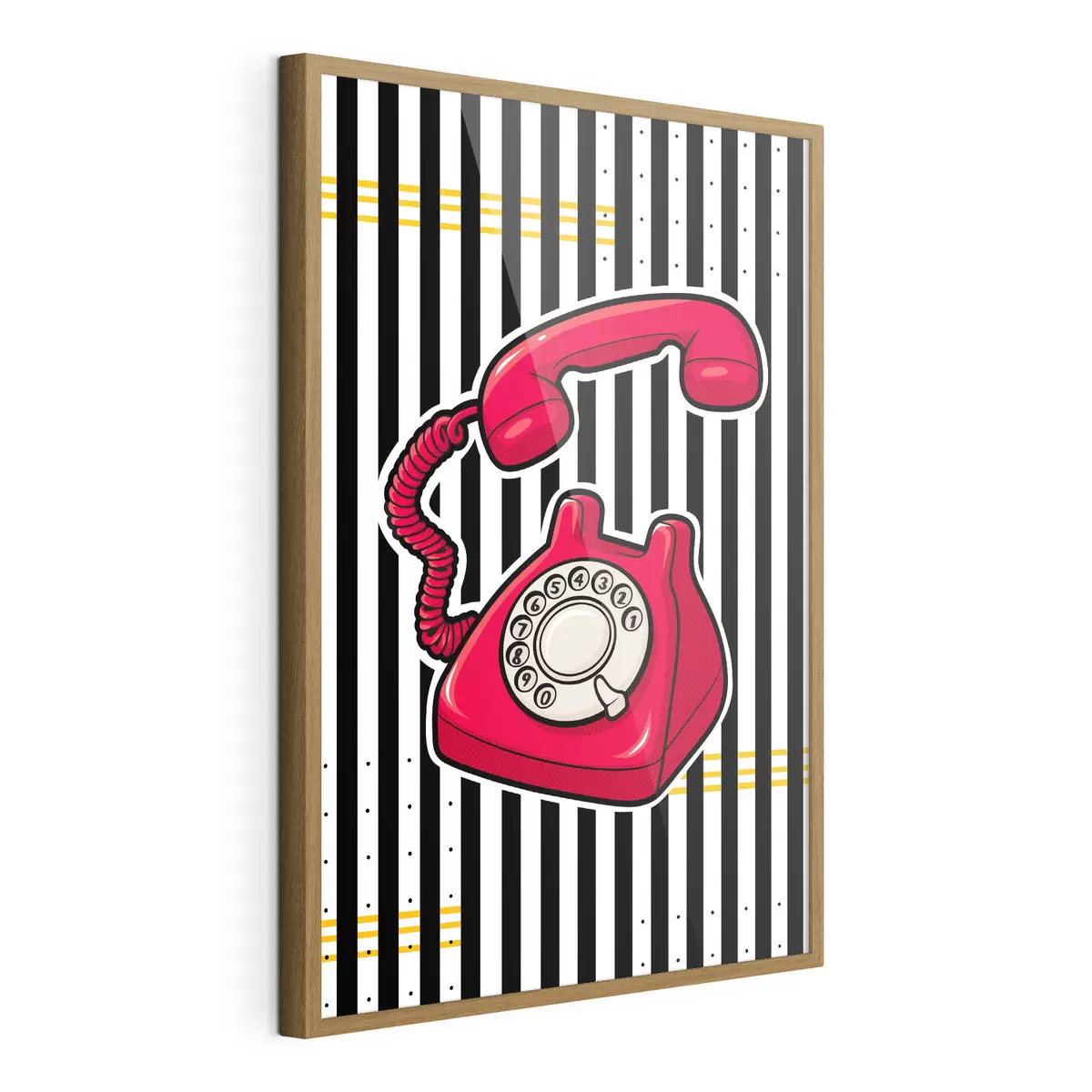 Poster Retro rode telefoon op opvallende strepen f50784