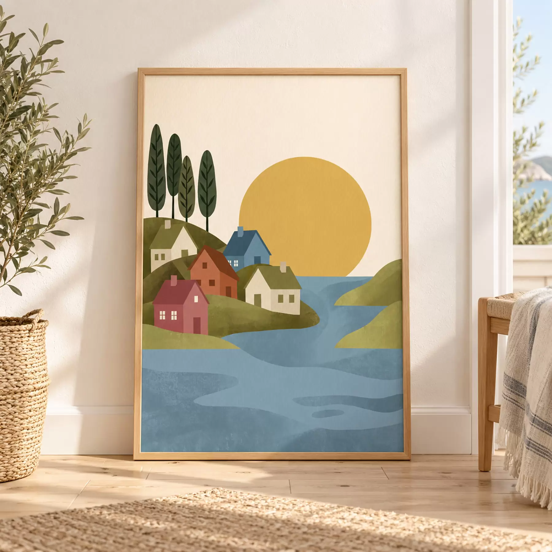 Fotobehang Rustig dorpje aan de oever van de rivier f50734