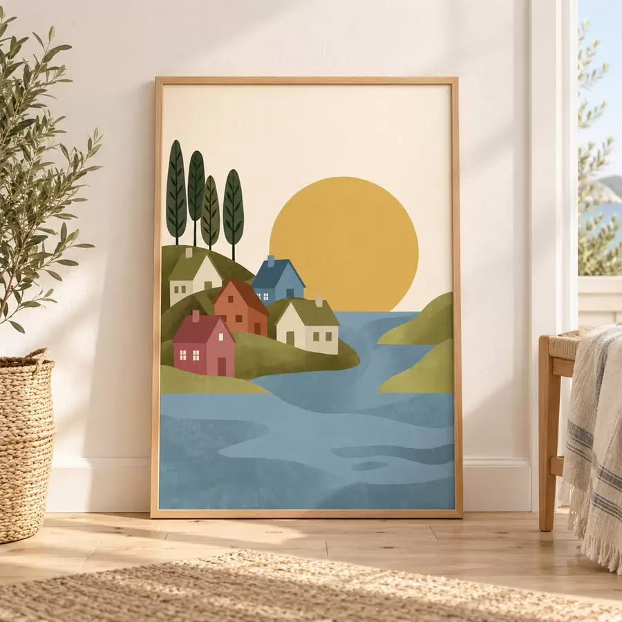 Fotobehang Rustig dorpje aan de oever van de rivier f50734