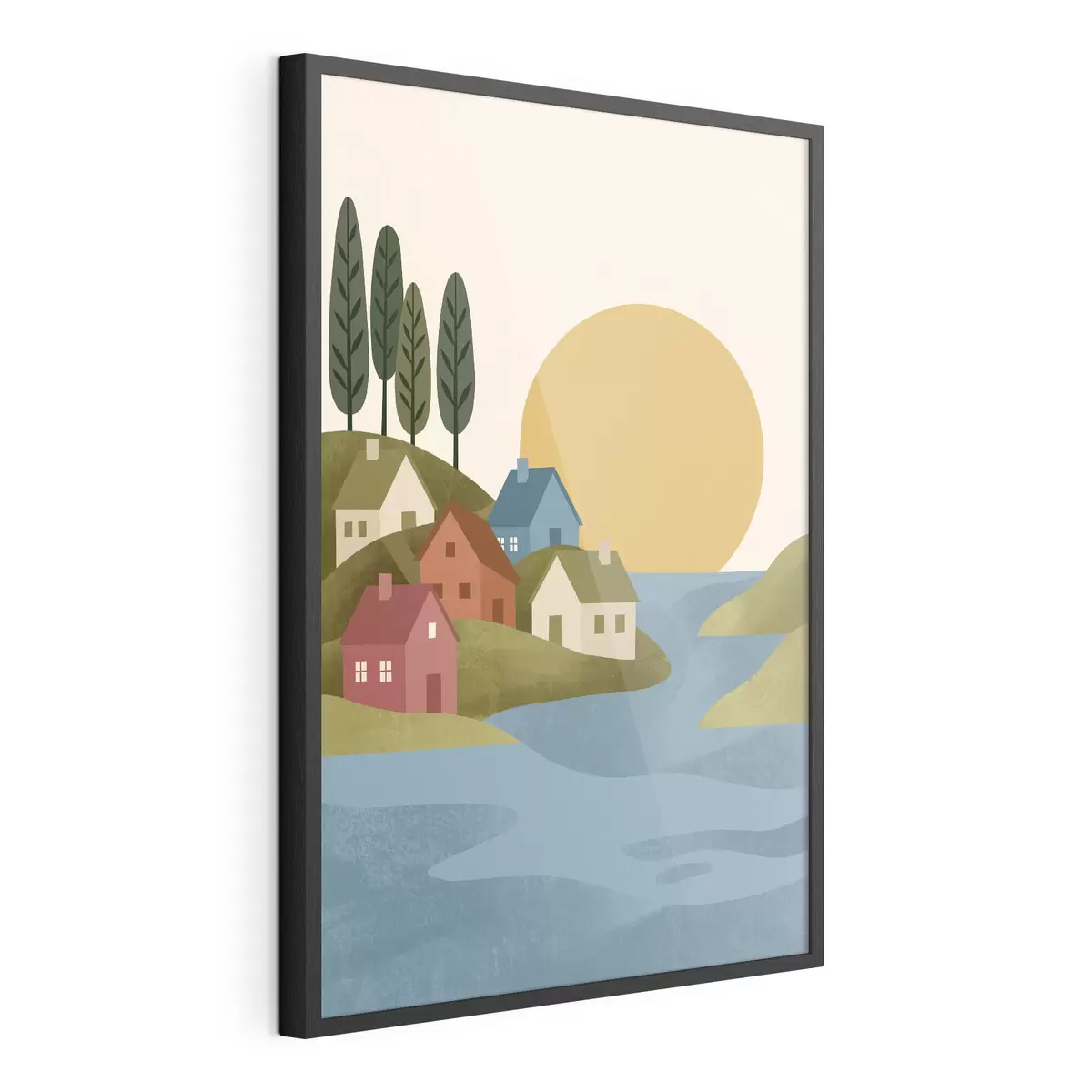 Poster Rustig dorpje aan de oever van de rivier f50734