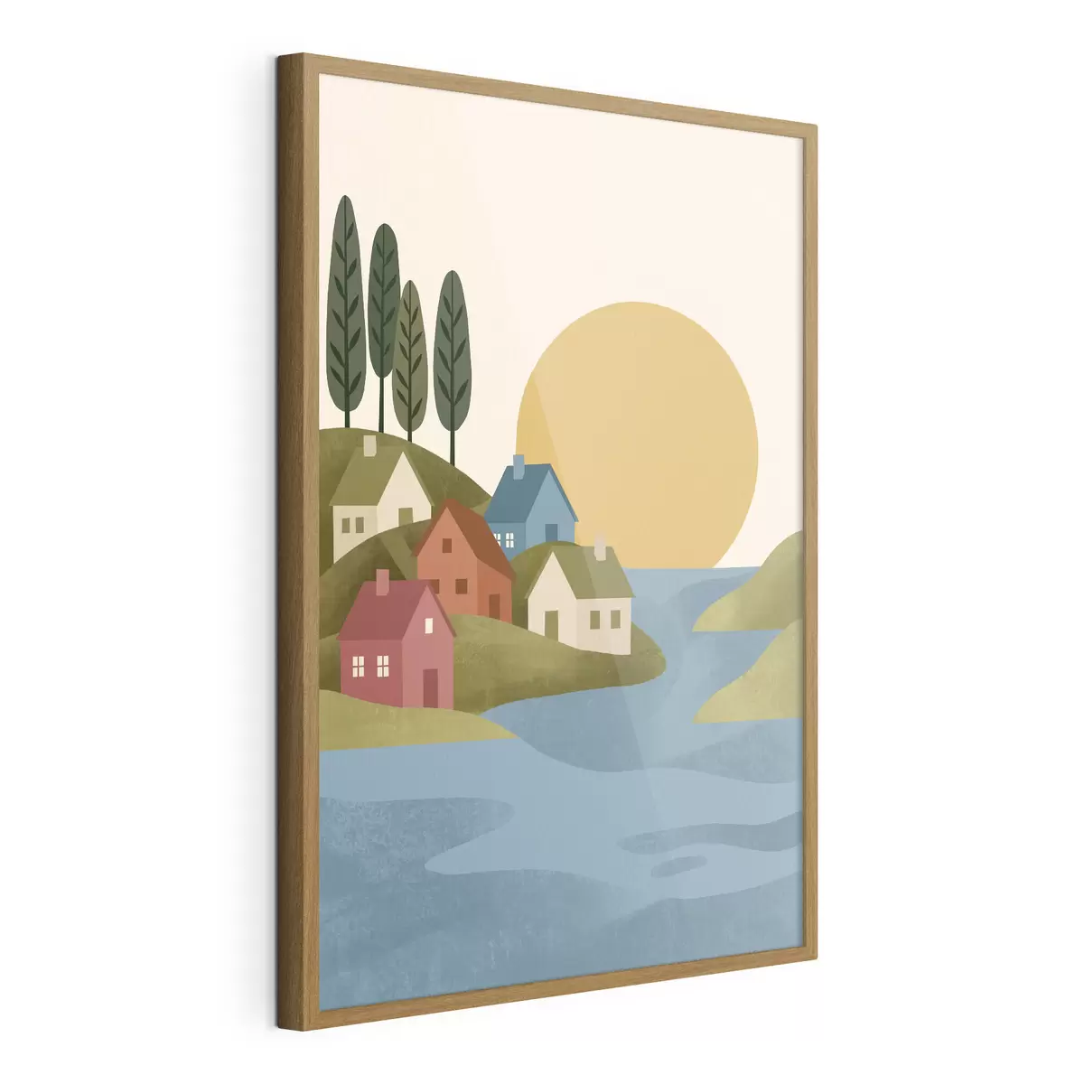 Poster Rustig dorpje aan de oever van de rivier f50734