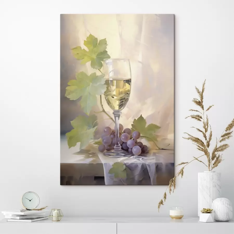  Schilderijen Een glas wijn en druiven, reproductie van een schilderij s51123