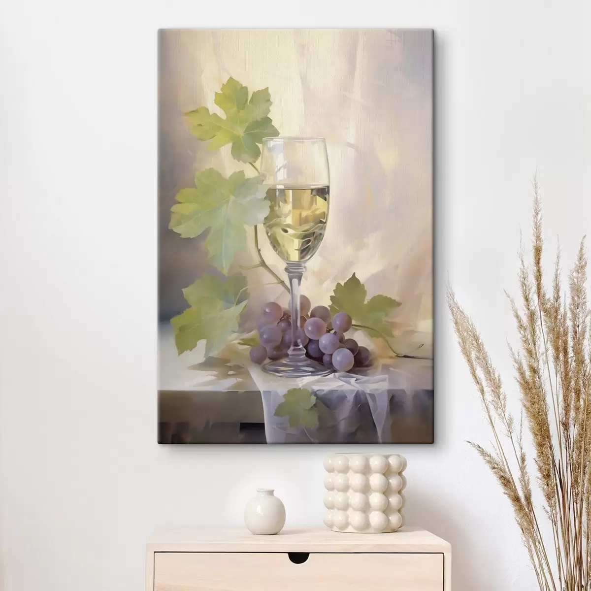  Schilderijen Een glas wijn en druiven, reproductie van een schilderij s51123