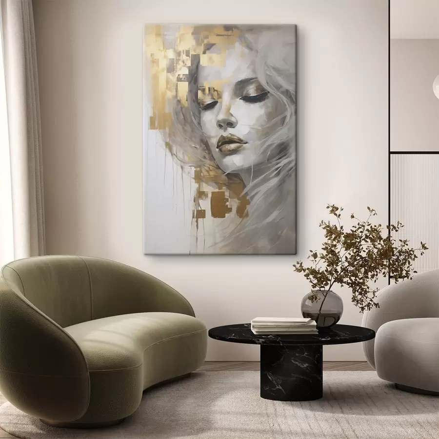  Schilderijen Abstract portret van een jonge vrouw, geïnspireerd op een schilderij s51130
