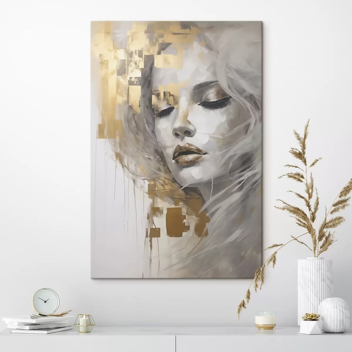  Schilderijen Abstract portret van een jonge vrouw, geïnspireerd op een schilderij s51130