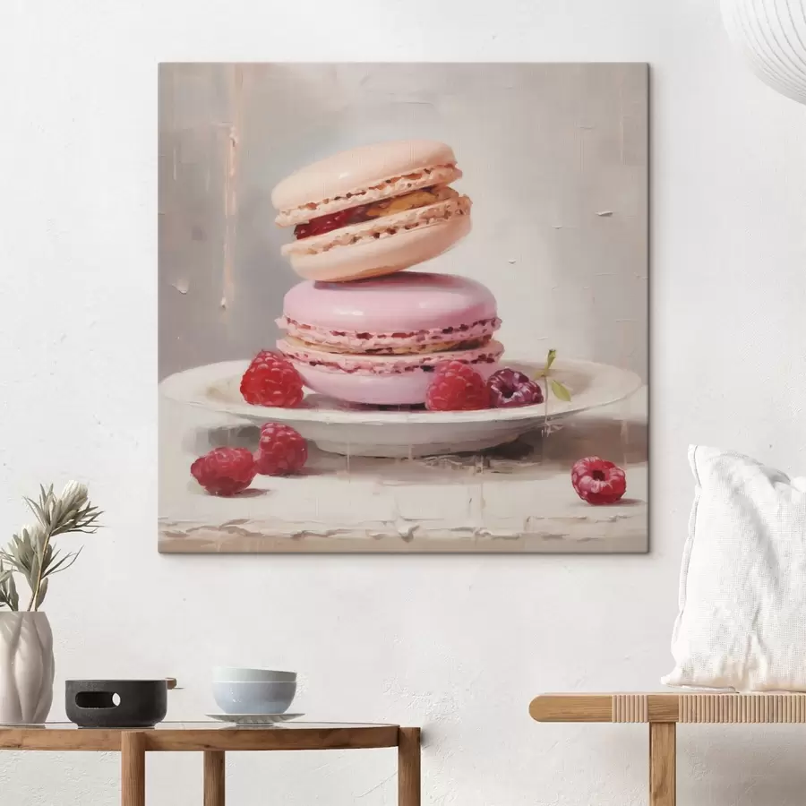  Schilderijen Macarons op een bord, in de stijl van een schilderij s51143