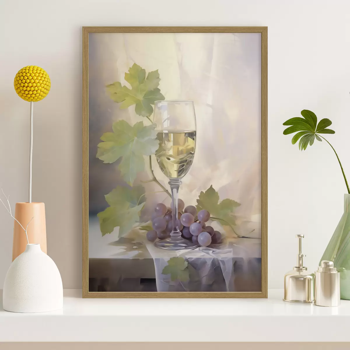 Poster Een glas wijn en druiven, reproductie van een schilderij f51123