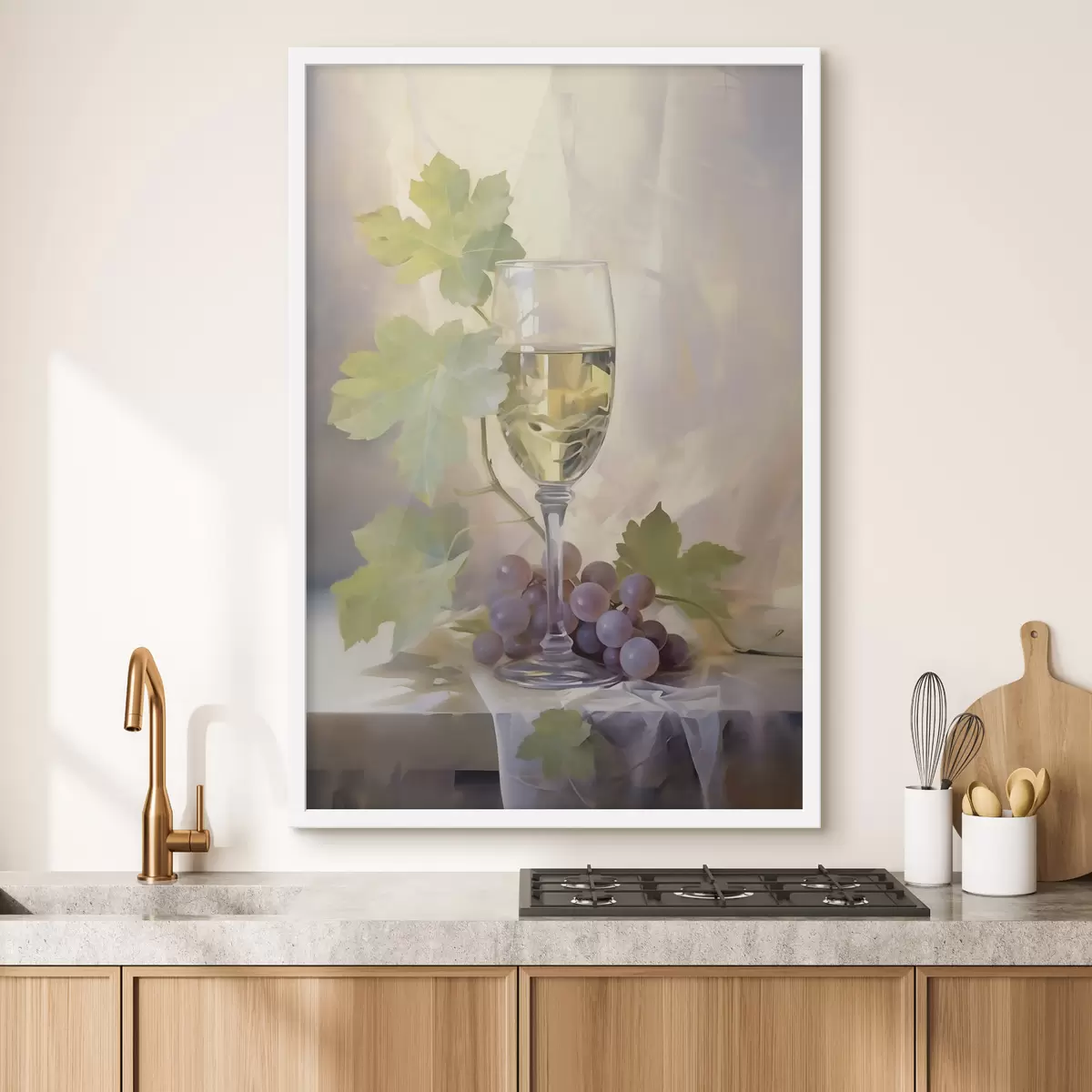 Poster Een glas wijn en druiven, reproductie van een schilderij f51123