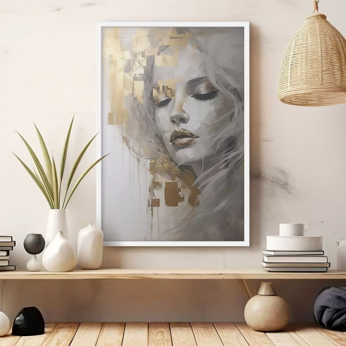 Poster Abstract portret van een jonge vrouw, geïnspireerd op een schilderij f51130