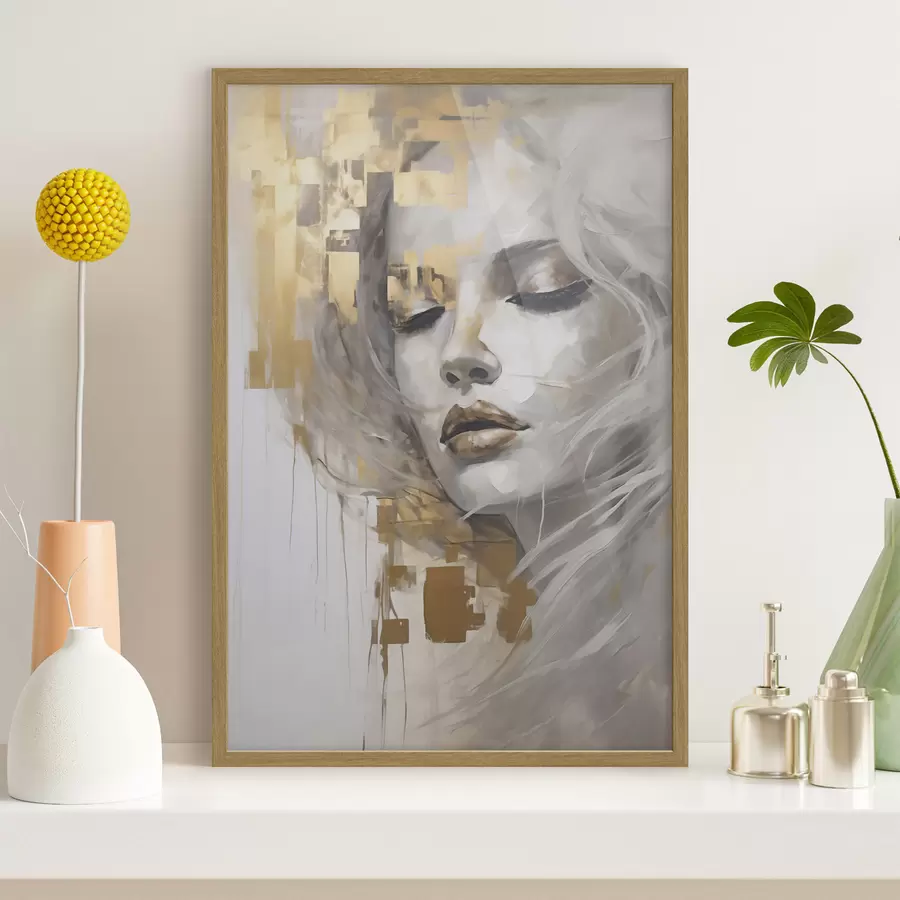 Fotobehang Abstract portret van een jonge vrouw, geïnspireerd op een schilderij f51130