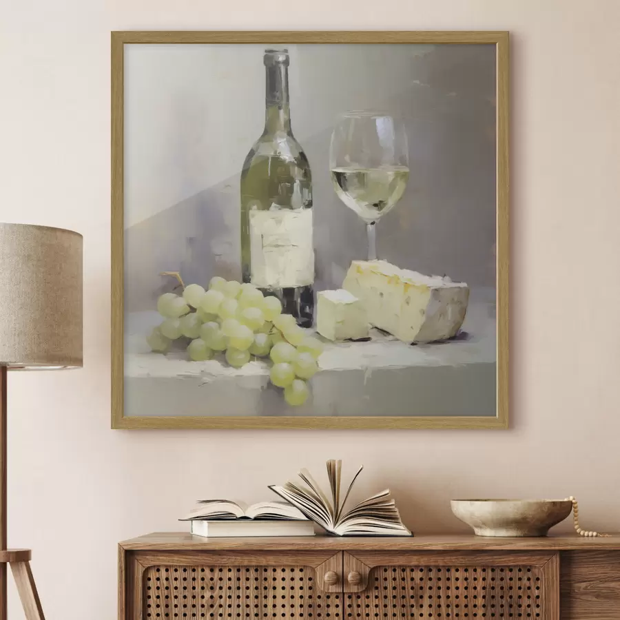 Fotobehang Een fles wijn en druiven, een imitatie van een schilderij f51135