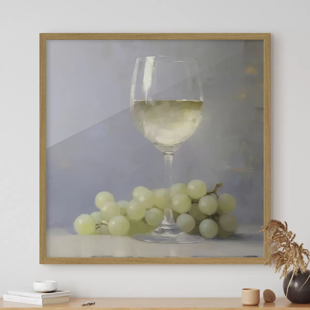 Poster Een glas wijn en druiven, een imitatie van een schilderij f51136
