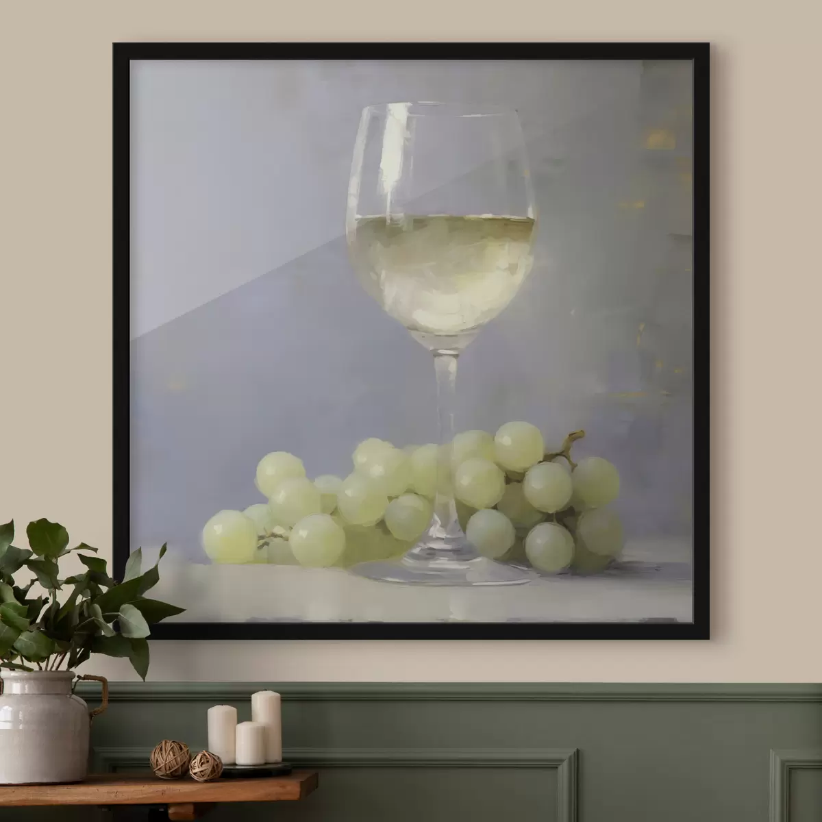 Poster Een glas wijn en druiven, een imitatie van een schilderij f51136