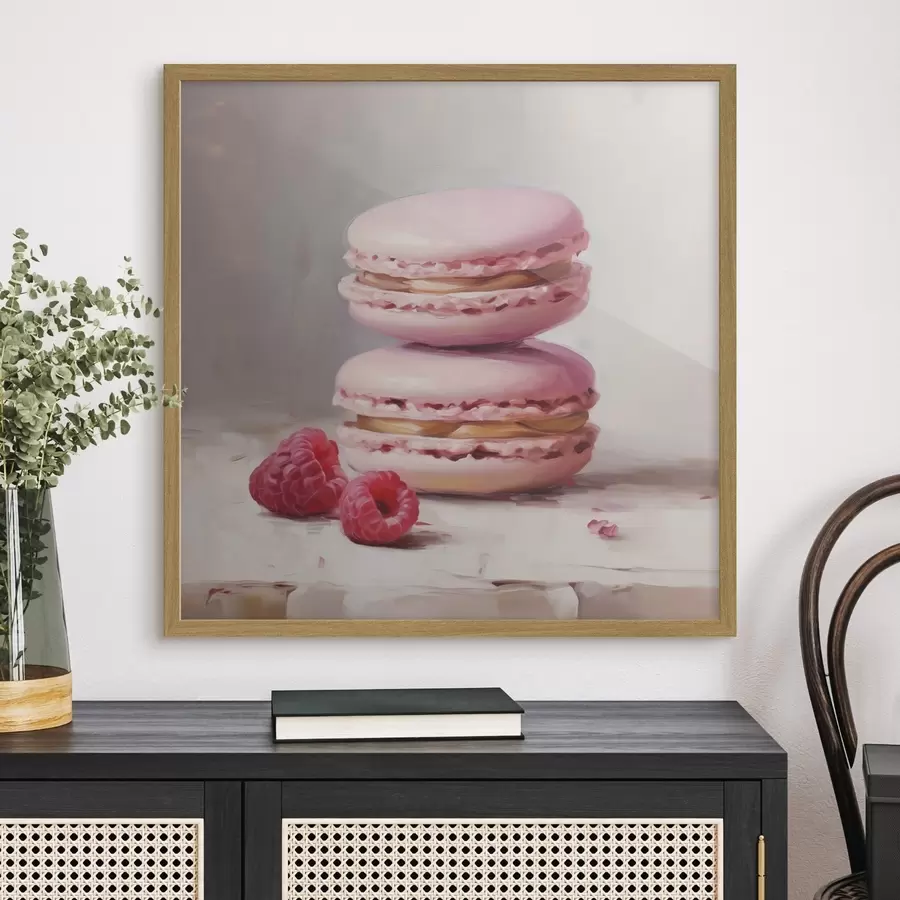 Fotobehang Macarons en frambozen, naar een schilderij f51144