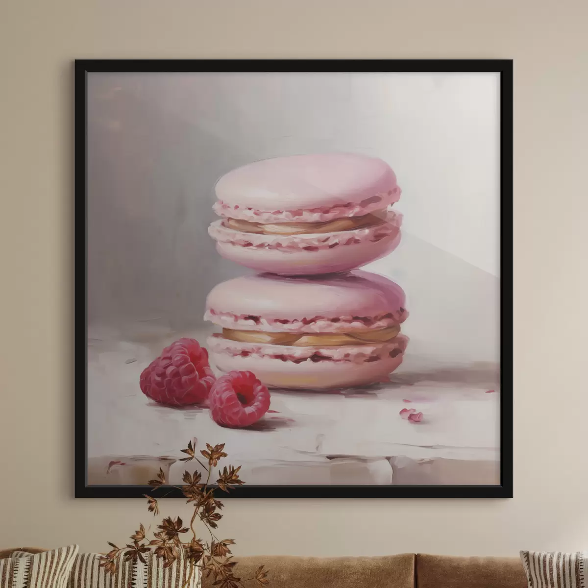 Poster Macarons en frambozen, naar een schilderij f51144
