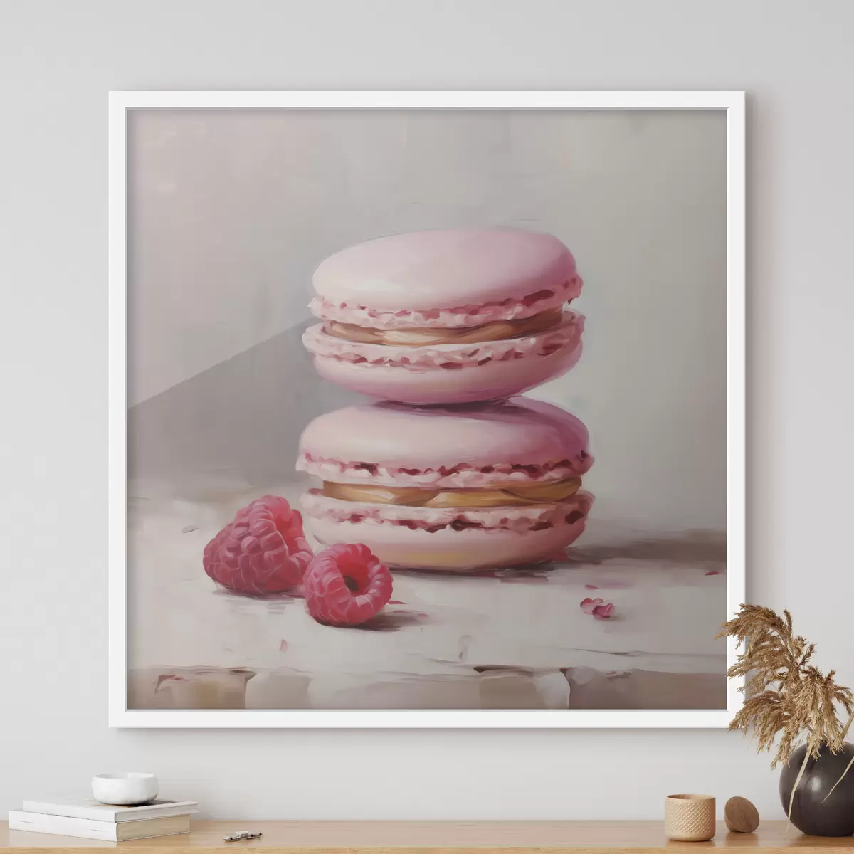 Poster Macarons en frambozen, naar een schilderij f51144