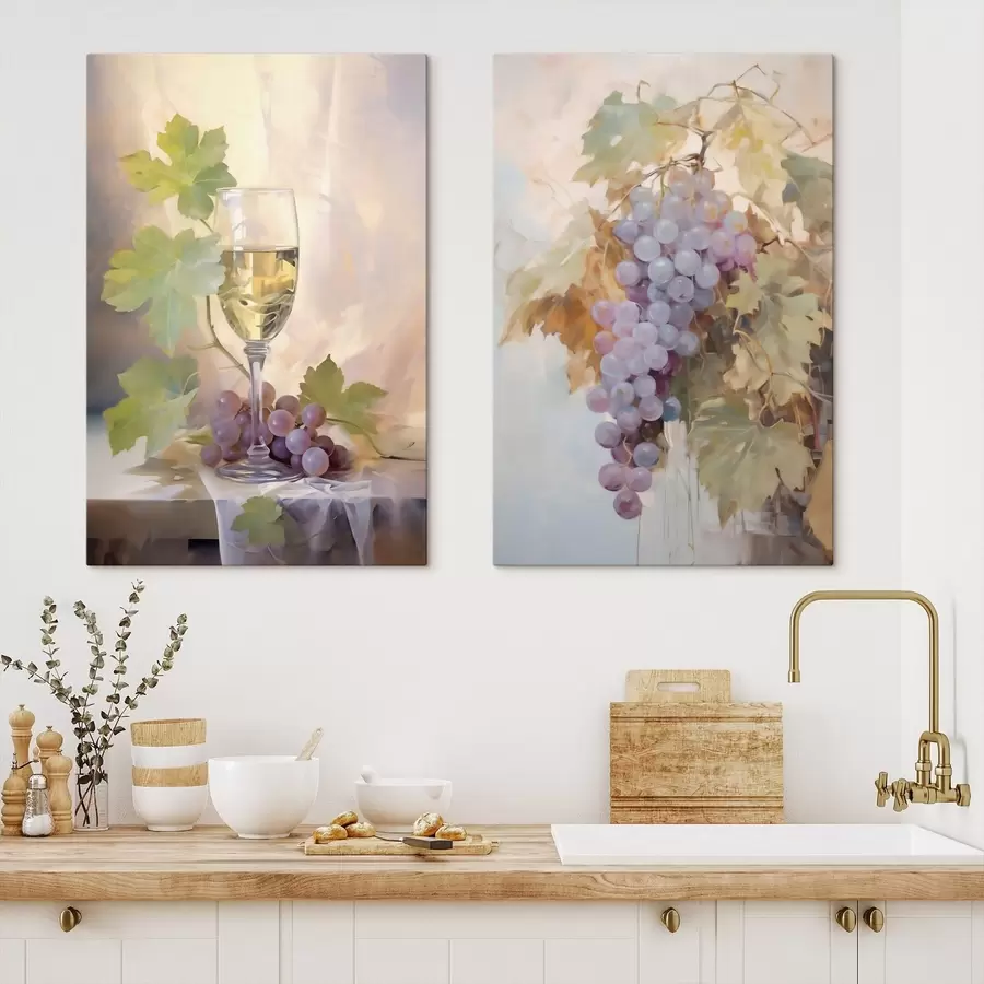  Schilderijen Een glas wijn en druiven, reproductie van een schilderij m31093