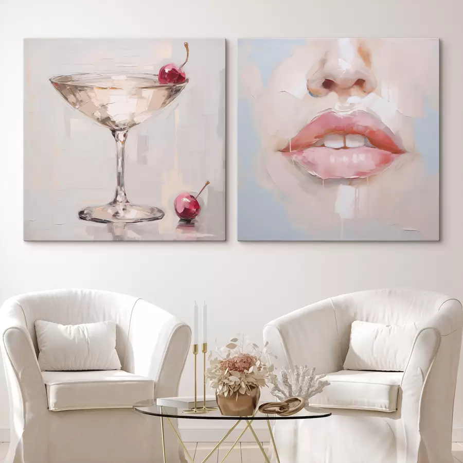  Schilderijen Lippen en een cocktail, een imitatie van een schilderij m31100