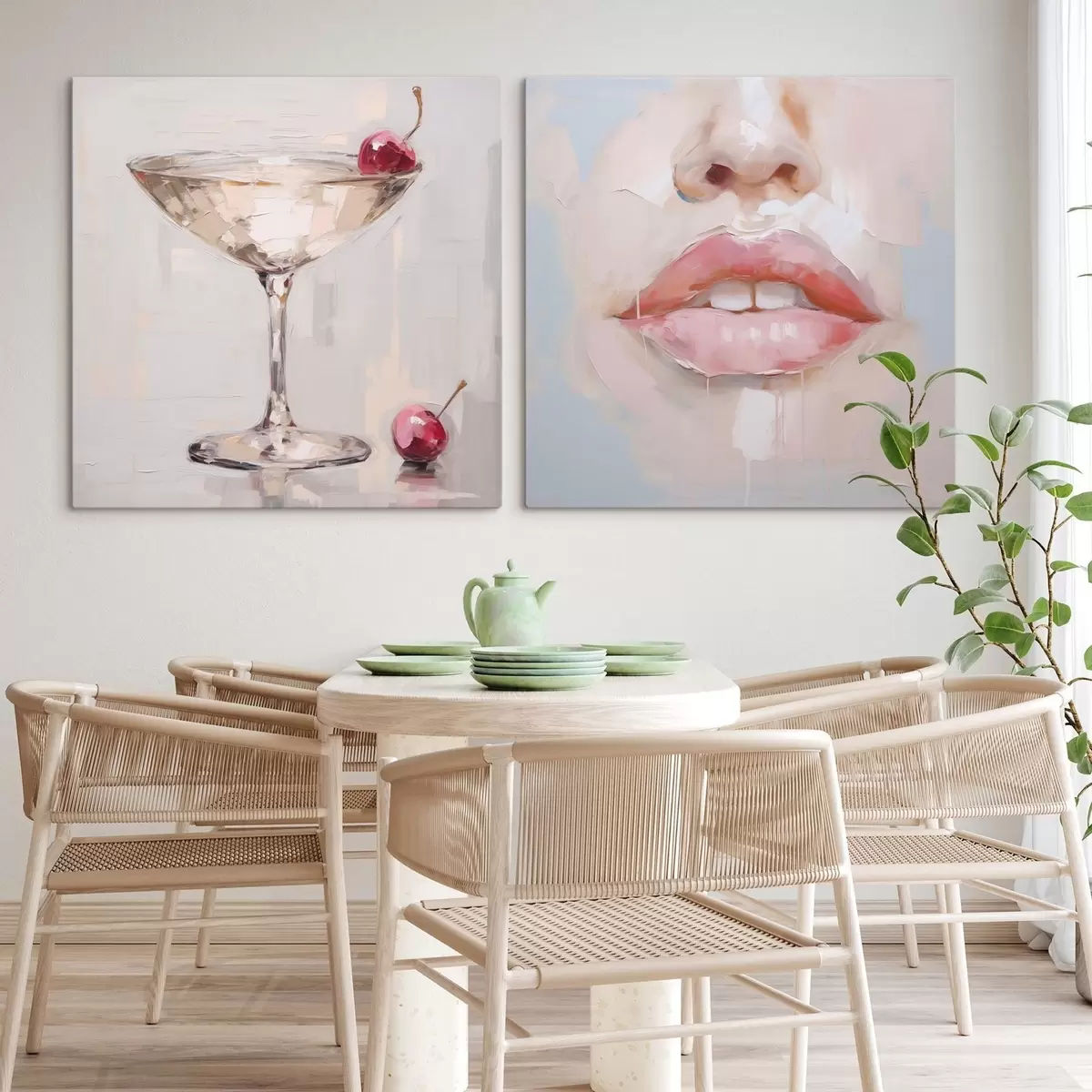  Schilderijen Lippen en een cocktail, een imitatie van een schilderij m31100