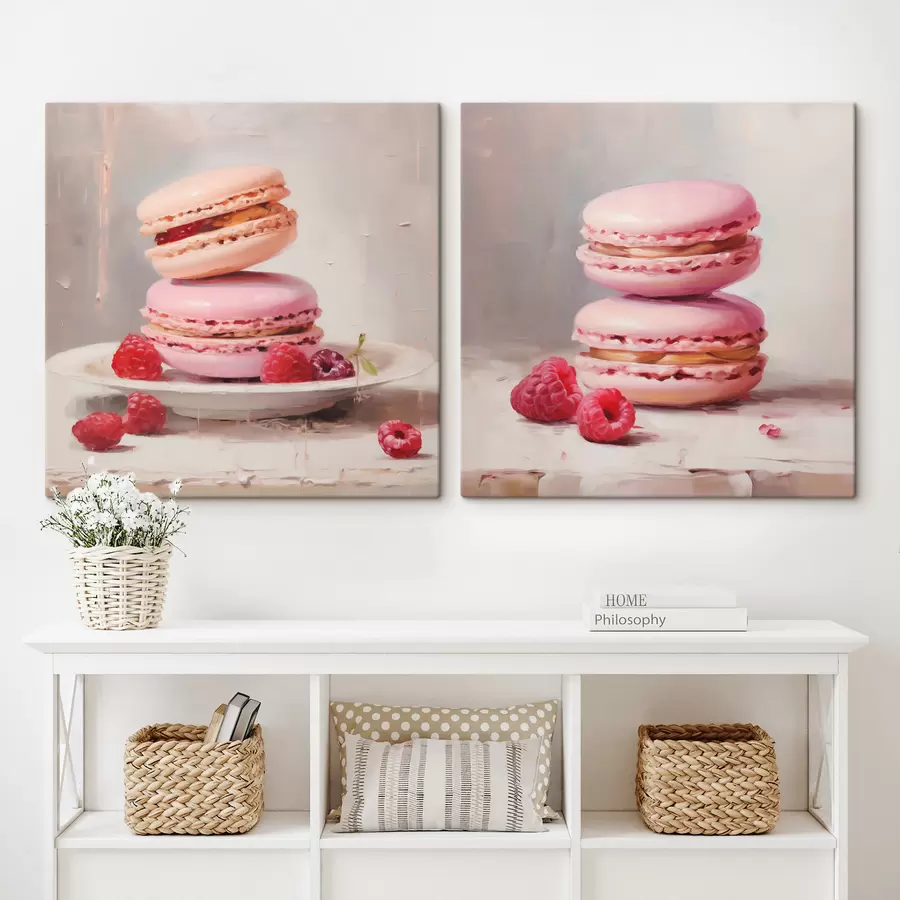  Schilderijen Macarons en frambozen, naar een schilderij m31103
