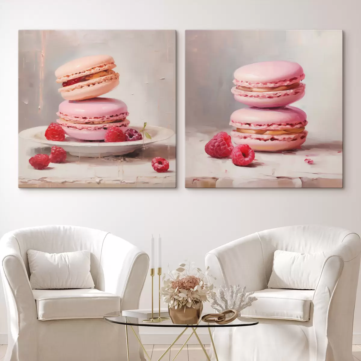  Schilderijen Macarons en frambozen, naar een schilderij m31103
