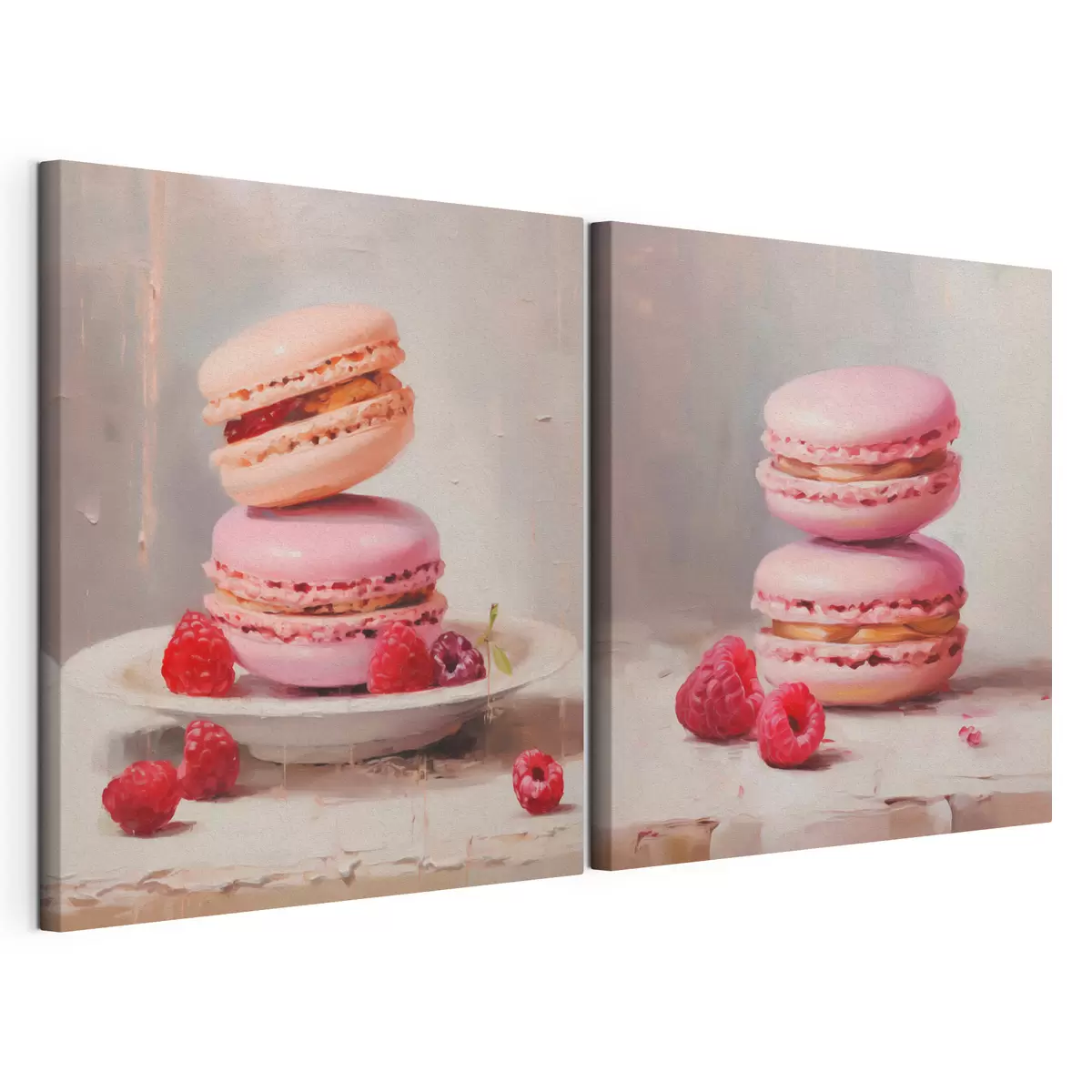  Schilderijen Macarons en frambozen, naar een schilderij m31103