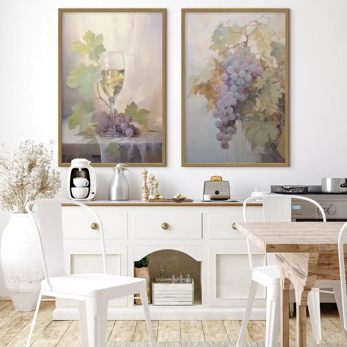 Poster Een glas wijn en druiven, reproductie van een schilderij d31093