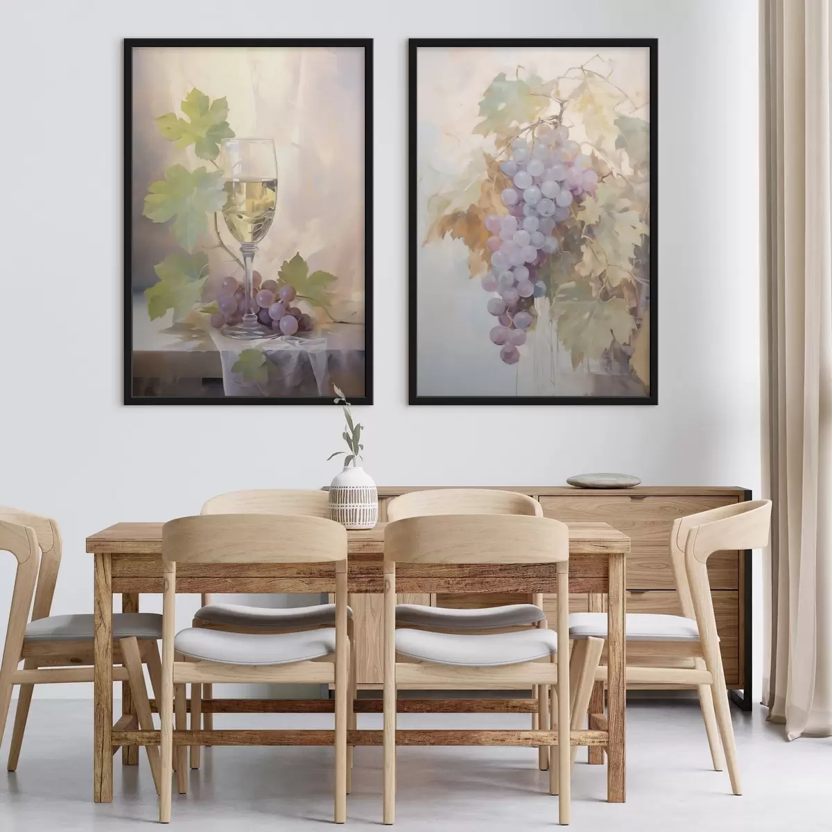 Poster Een glas wijn en druiven, reproductie van een schilderij d31093