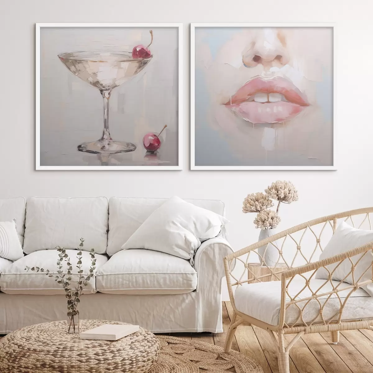 Poster Lippen en een cocktail, een imitatie van een schilderij d31100