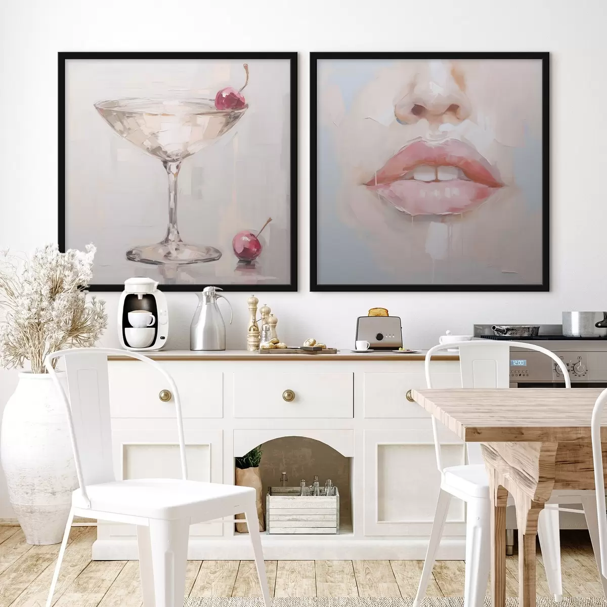 Poster Lippen en een cocktail, een imitatie van een schilderij d31100