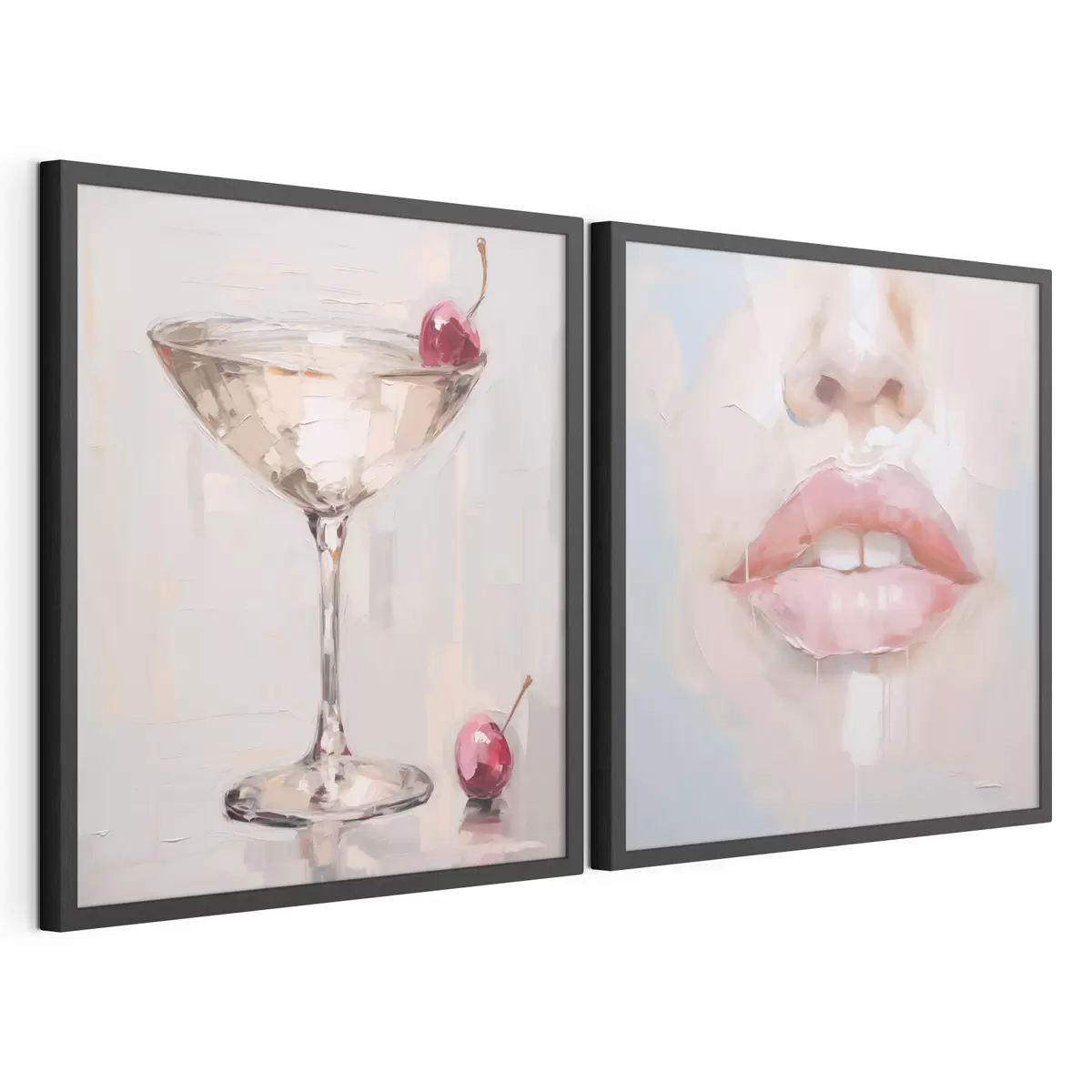 Poster Lippen en een cocktail, een imitatie van een schilderij d31100